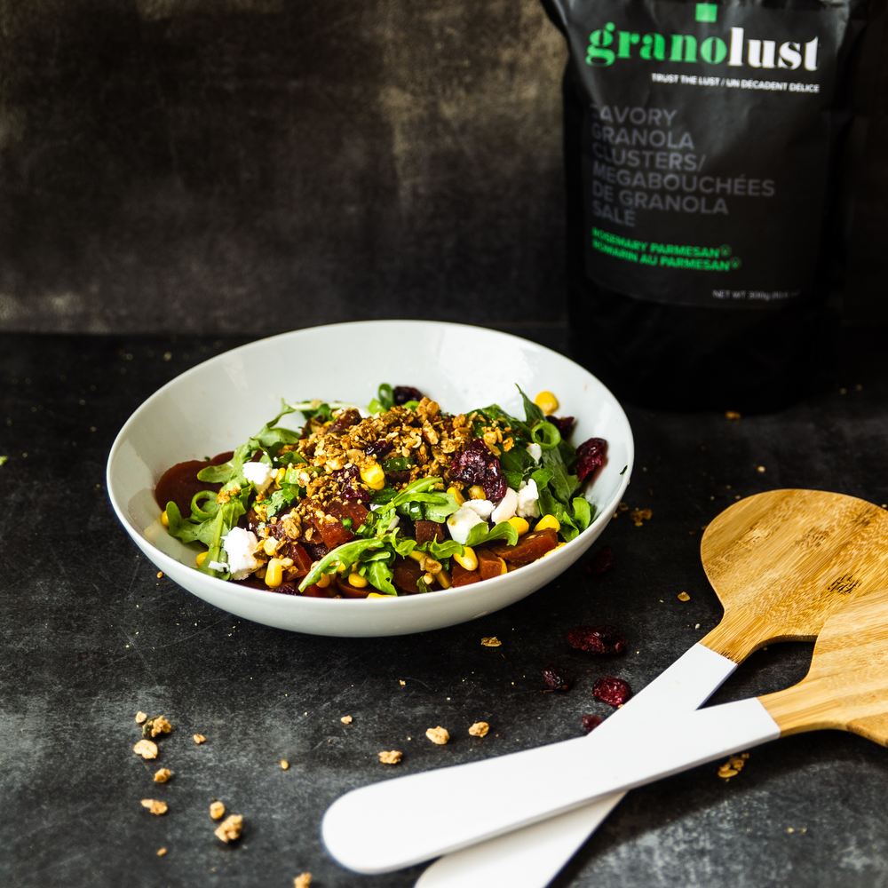 Beet Salad with Rosemary Parmesan Savoury Granola